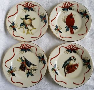 (4) Winter Greetings 6 " Bread & Butter Plate By Lenox Rare