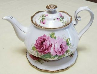 Rare Early Vintage Royal Albert " American Beauty " 4 Cup Teapot On Trivet