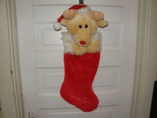 Rare 28 " Moose Reindeer Teddy Sac Plush Christmas Stocking -