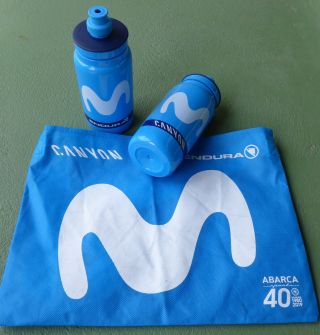 Rare 2019 Team Movistar Feed Bag Water Bottle Set Tour De France Bidon Musette