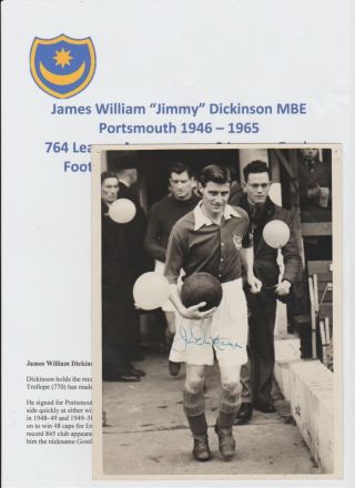 Jimmy Dickinson Portsmouth 20th January 1954 Rare Orig Signed Press Photograph