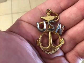 Rare Us Navy Chief Petty Officer Cap Badge Wwi Era Sterling Usn Cpo Insignia Pin