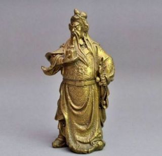 Rare Chinese Brass Carved Dragon Warrior Guan Gong/ Guan Yu Statue