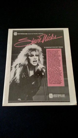 Stevie Nicks " Superstar Concert Series " 1986 Rare Print Promo Poster Ad