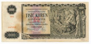 Slovakia 1000 Korun 1940 P.  13a Rare Note (not Perforated)