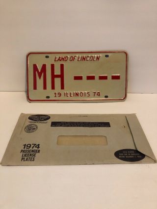 Very Rare 1974 State Of Illinois License Plate " Mh - - - - "