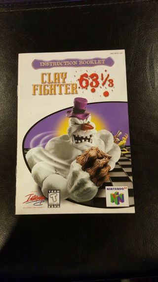 Clay Fighter 63 1/3 Sculpture Cut Rare Instruction Booklet Guide Program N64