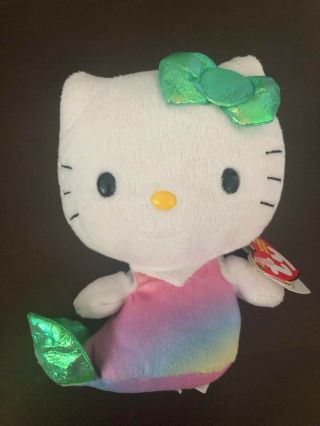 Hello Kitty With Ty Tag Mermaid Beanie Baby Plush Rare Discontinued Tie Dye
