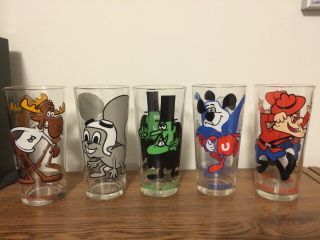 5 Rare Vintage 70s Pepsi Glasses (bullwinkle,  Rocky,  Snidely,  Underdog,  Dudley)