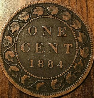1884 Canada Large Cent Large 1 Cent Penny - Obverse 1 Variety - A Rare Coin