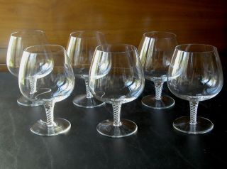 Handsome Set Of 6 Rare Air Twist Stem Snifters Or Short Wine Glasses