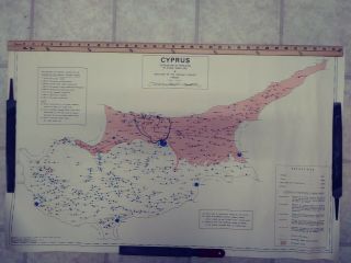 Cyprus Turkish Invasion Distribution Of Population Map Vintage Rare 36x23 1976