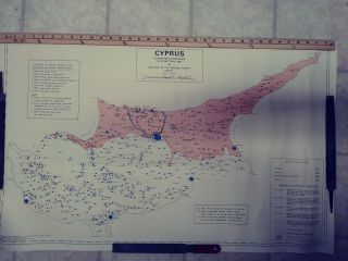 CYPRUS TURKISH INVASION Distribution of Population Map Vintage RARE 36x23 1976 2