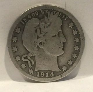 Rare 1914 - S Barber Silver Quarter Key Date 264,  000 Minted [lot 11]
