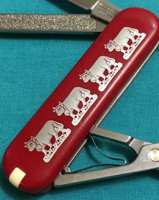 RARE Victorinox Swiss Army Pocket Knife - Red Classic SD Cow Design - Multi Tool 3