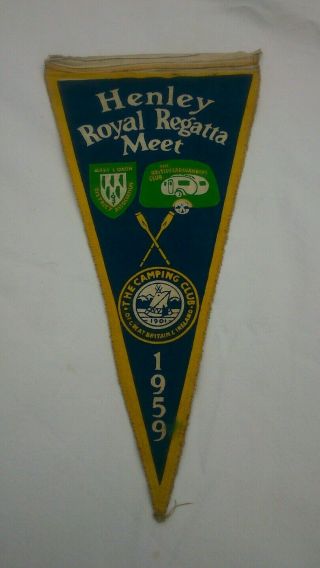 Ext rare 1959 henley royal regatta flag pennant camping members badges linen uk 3