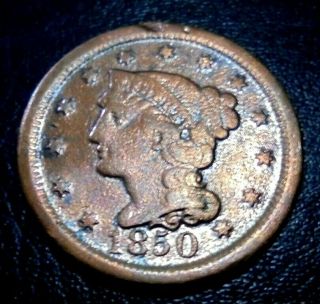 Rare Bu - Au Unc 1850 Large Cent Braided Hair Penny Type Coin Cartwheel Luster