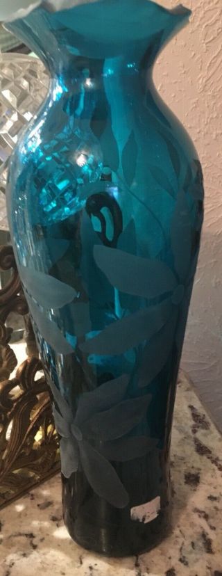 STUNNING Signed BLENKO Aqua BLUE Vase RARE 3