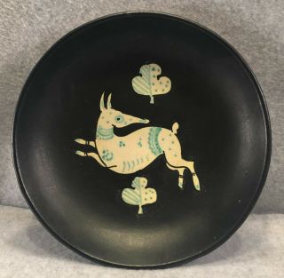 Vintage C.  A.  S.  Vietri 8 & 3/8 " Hand Decor.  Bowl Rare Black Glaze Background Ex