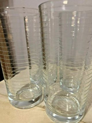 Vintage RARE Set of 4 White Striped Clear Drinking Glasses 16 OZ RETRO LOOK 2