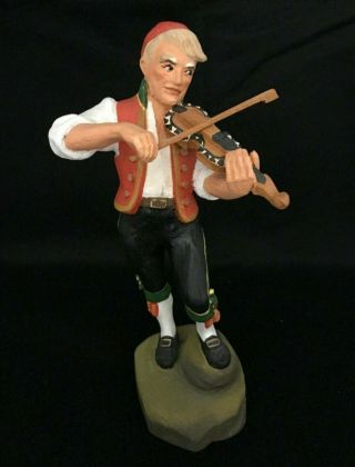 Vintage Henning Of Norway Hand Carved Fiddler Figurine - Scandinavian - 6 " - Rare