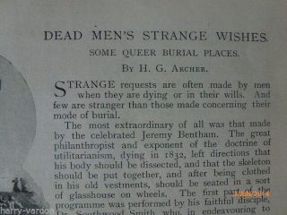 Dead Mens Strange Burial Ettericke Bentham Rare Old Article 1898 Death Coffin