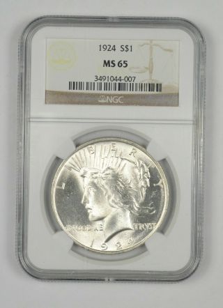 Almost Perfect - Ms - 65 1924 Peace Silver Dollar - Ngc Graded - Rare 873