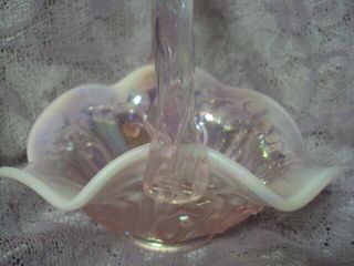 Rare Fenton Pink Basket Opalescent/iridesent " Lily Of The Valley "