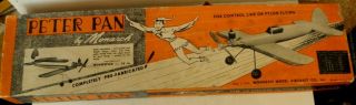 Rare C1950s Peter Pan By Monarch Gas Engine Control Line Model Airplane Kit