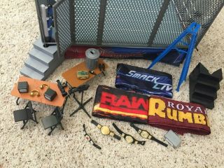 RARE - Real Scale Authentic Ring Wrestling WWE with Cage and Accessories 4