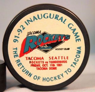 Tacoma Rockets Inaugural Game Official Whl Hockey Puck 1991 - 1992 Chl Rare