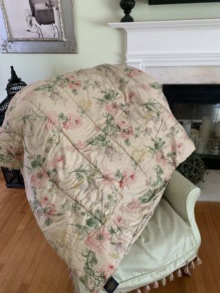 Full/ Queen Ralph Lauren Therese Comforter Shabby Sateen Pink Roses Iris Rare