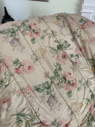 Full/ Queen Ralph Lauren Therese Comforter Shabby Sateen Pink Roses Iris RARE 2