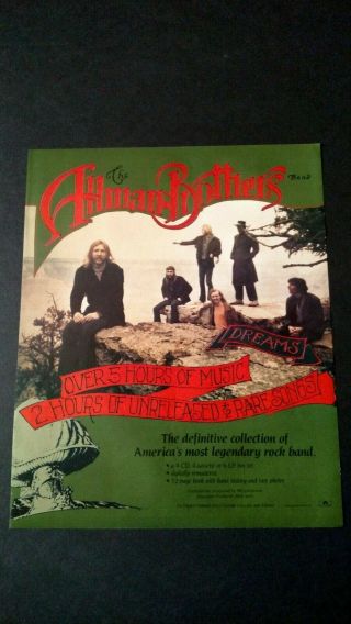 The Allman Brothers Band " Dreams " 1989 Rare Print Promo Poster Ad
