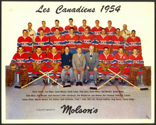 1954 Molson Montreal Canadiens 8x10 Team Photo - Beliveau Plante Richard - Rare
