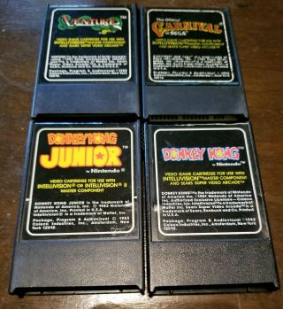 4 Intellivision Games - Rare Cartridges - Donkey Kong,  Jr. ,  Carnival,  Venture