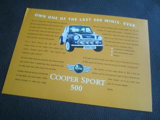 Mini Cooper Sport 500 Brochure Leaflet.  Rare Uk 2000.