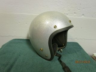Rare Vintage 1974 Electro 1 Motorcycle Helmet - Sparkle Silver Color
