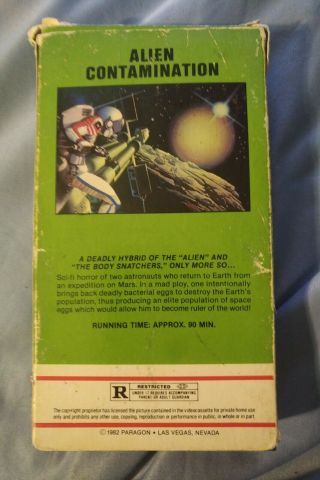 Alien Contamination - VHS 1982,  RARE Paragon Video label,  horror 3