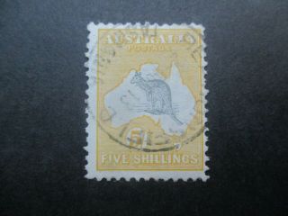 Kangaroo Stamps: 5/ - Yellow 1st Watermark Fine - Rare (e205)