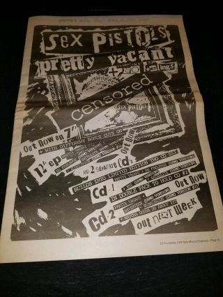 Sex Pistols Pretty Vacant Rare Uk Promo Poster Ad Framed