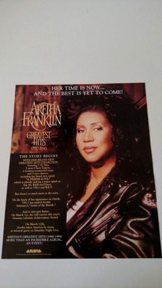 Aretha Franklin " Greatest Hits " (1994) Rare Print Promo Poster Ad