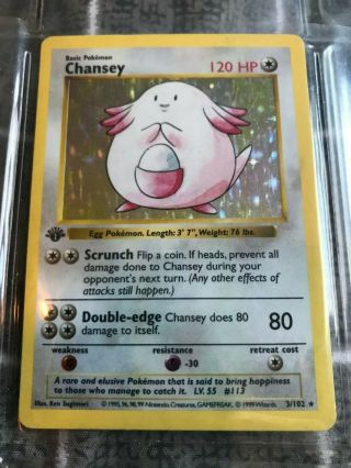 Rare First Edition Shadowless Holographic Chansey Card,  More Pokemon