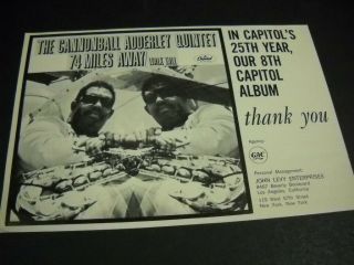 Cannonball Adderley Quintet Rare Vintage Promo Display Ad Walk Tall Cond