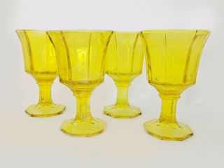 Set Of 4 Rare Vintage Canary Yellow Depression Glass Goblets