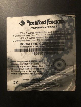 Rockford Fosgate power 1000BD 1000 watt 2 ohm mono amp amplifier old school rare 5