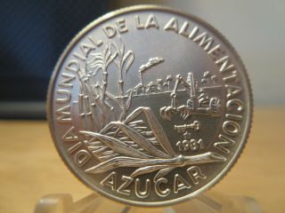 1981 Fine Silver.  999 Proof Rare Coin 5 Pesos Azucar World Food Day Caribbean