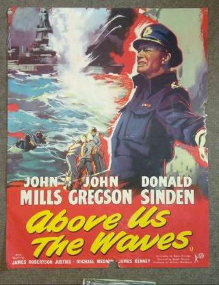 Vintage Rare Poster Movie Film Above Us The Waves Mills Gregson Sinden