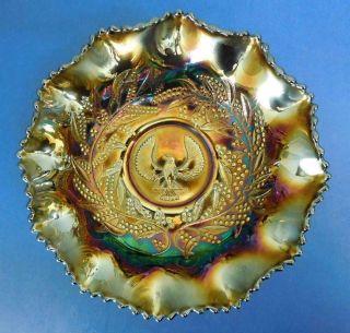 Australian Amethyst Carnival Glass Master Bowl Piping Shrike Design C.  1920 Rare