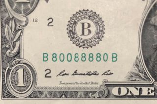 2013 B Series $1 One Dollar Bill Fancy Rare Binary Flipper Note Cool Frn Us